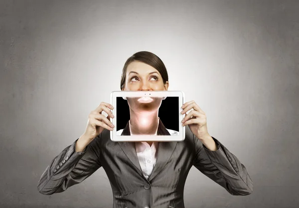 Woman with tablet — Stock Photo, Image