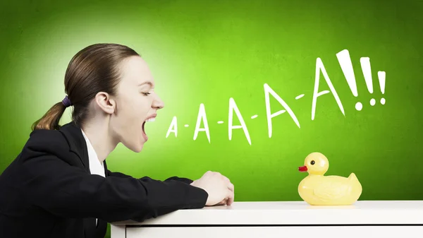 Woman and duck — Stock Photo, Image