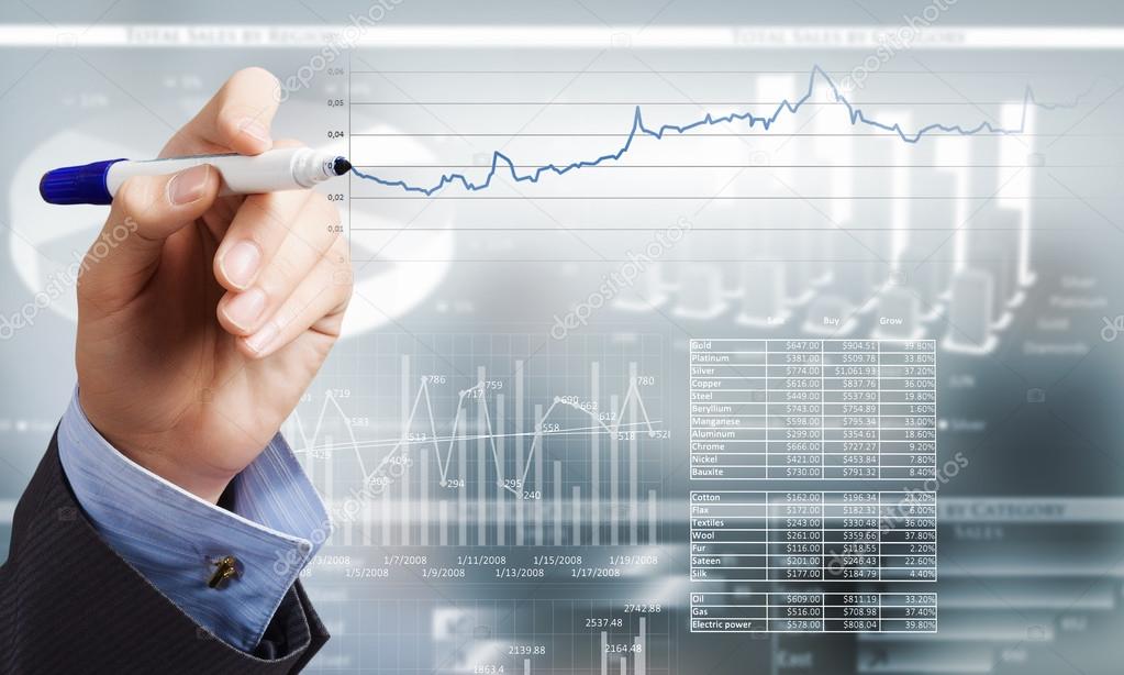 Business and finance chart and finger