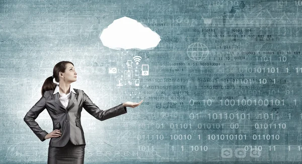 Woman hold cloud — Stock Photo, Image