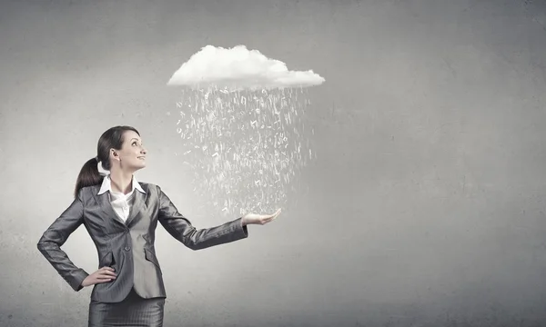 Woman hold cloud — Stock Photo, Image