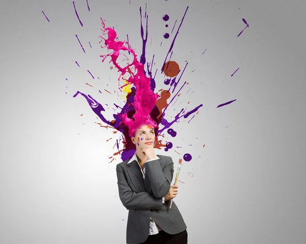 Woman with colored head — Stock Photo, Image