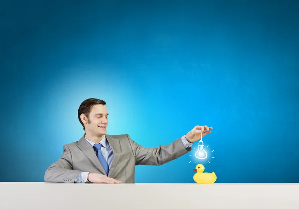 Businessman with duck — Stock Photo, Image