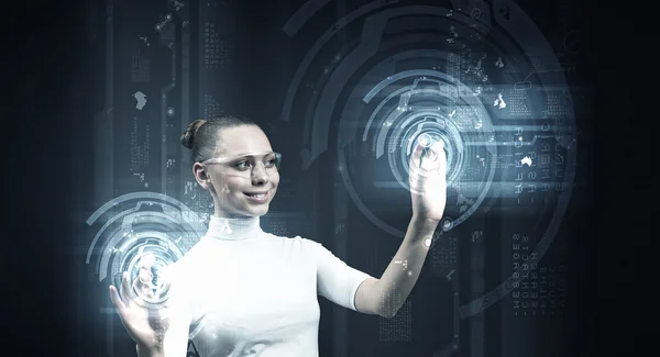 Girl and technologies of the future — Stock Photo, Image