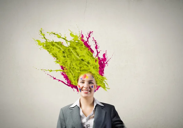 Woman with colored head — Stock Photo, Image