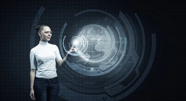 Girl and technologies of the future — Stock Photo, Image