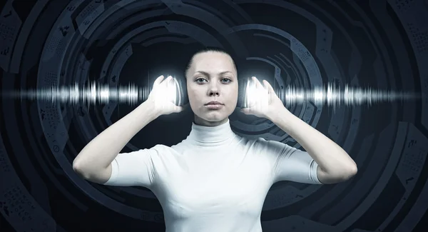 Girl and technologies of the future — Stock Photo, Image