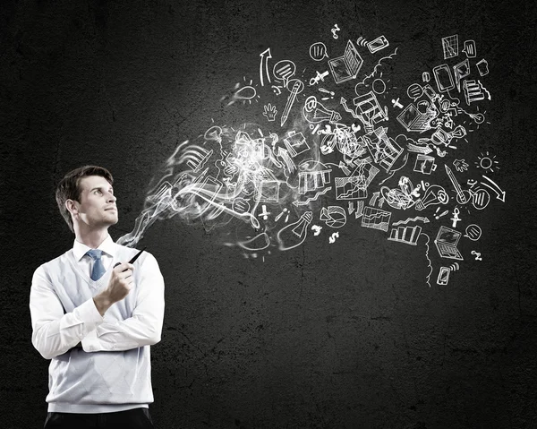 Businessman and pipe smoke — Stock Photo, Image