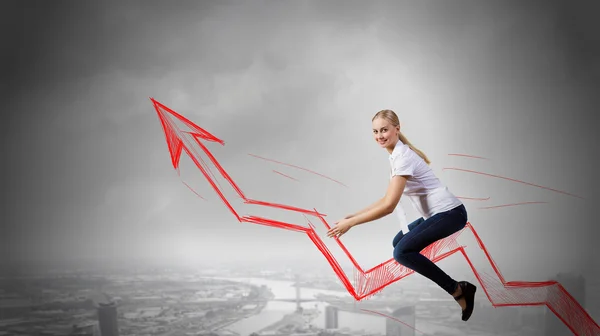 Businesswoman ride graph — Stock Photo, Image