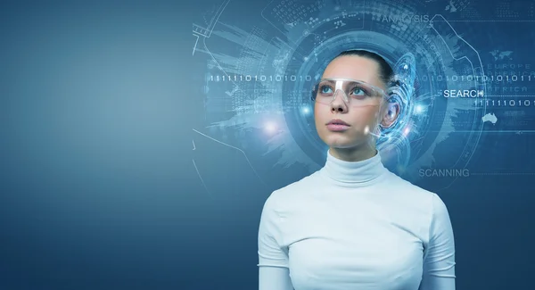 Girl and technologies of the future — Stock Photo, Image