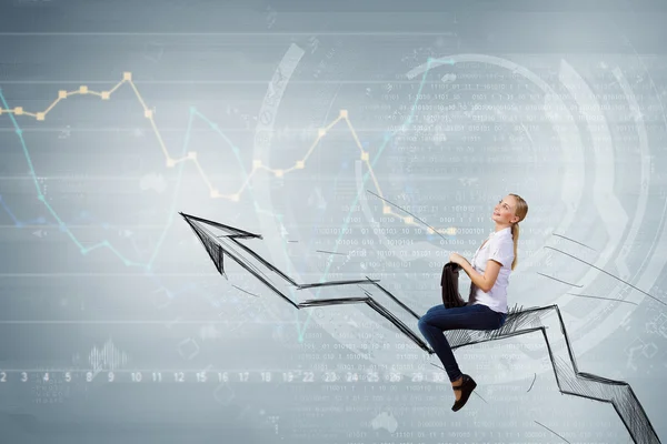 Businesswoman ride graph — Stock Photo, Image