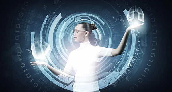 Girl and technologies of the future — Stock Photo, Image