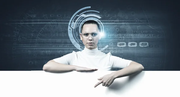 Menina e tecnologias do futuro — Fotografia de Stock