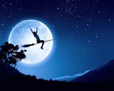 Kız süpürge üzerinde