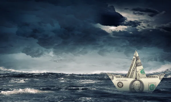 Dollar ship in water — Stock Photo, Image