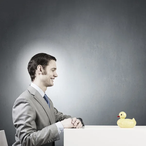 Businessman with duck — Stock Photo, Image