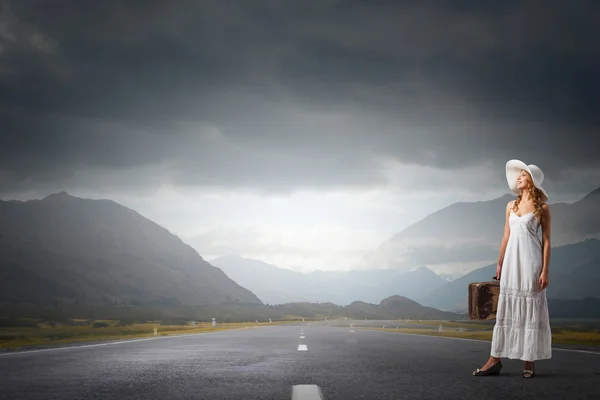 She is traveling light Stock Photo