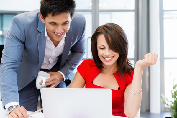 Two young business collegue in office — Stock Photo, Image