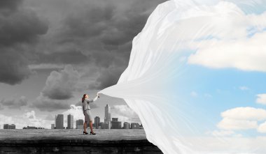 İşkadını çekme kumaş afiş