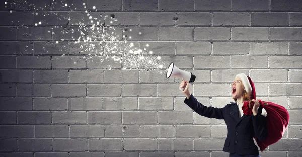 Female Santa with megaphone — Stock Photo, Image