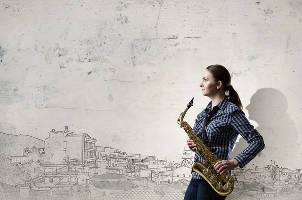 Woman saxophonist. Concept image — Stock Photo, Image