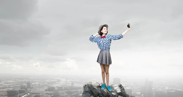 Girl with photo camera — Stock Photo, Image