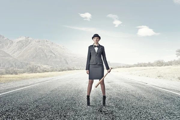 Woman with baseball bat — Stock Photo, Image