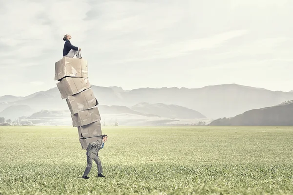 Man with carton boxes — Stock Photo, Image