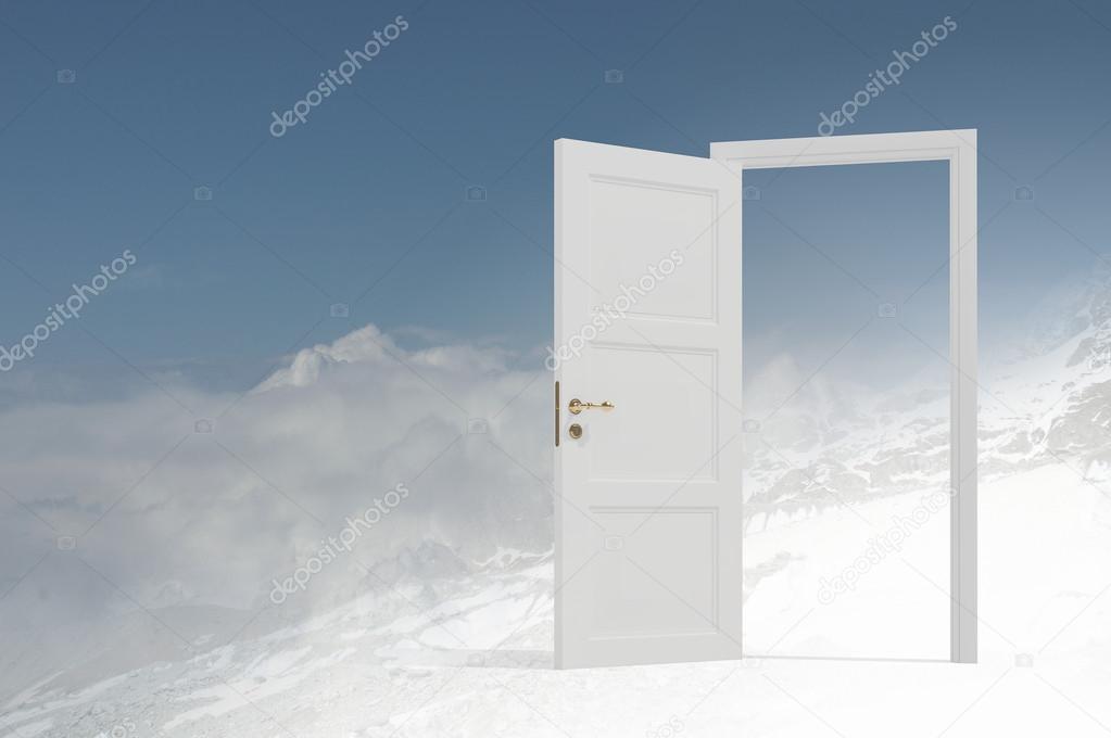 Opened doors in field