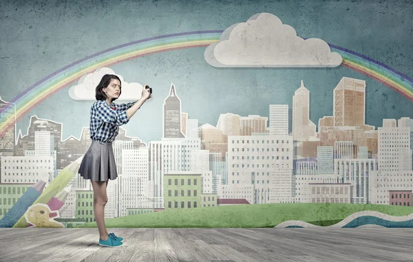 Girl with photo camera — Stock Photo, Image