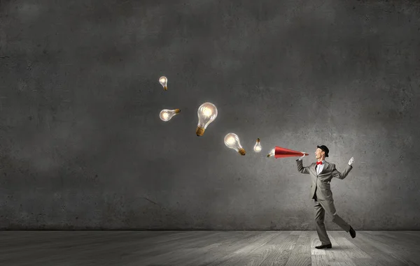 Businessman with trumpet — Stock Photo, Image