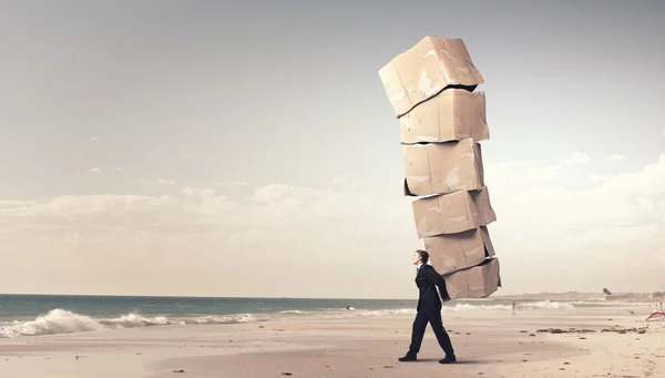 Man with carton boxes — Stock Photo, Image