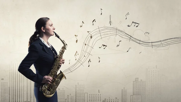 Woman saxophonist. Concept image — Stock Photo, Image