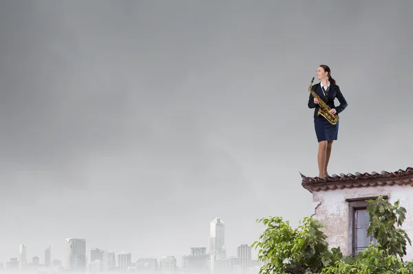 Woman saxophonist. Concept image — Stock Photo, Image