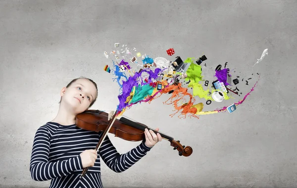 Kid girl play violin — Stock Photo, Image