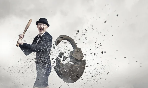 Woman with bat — Stock Photo, Image