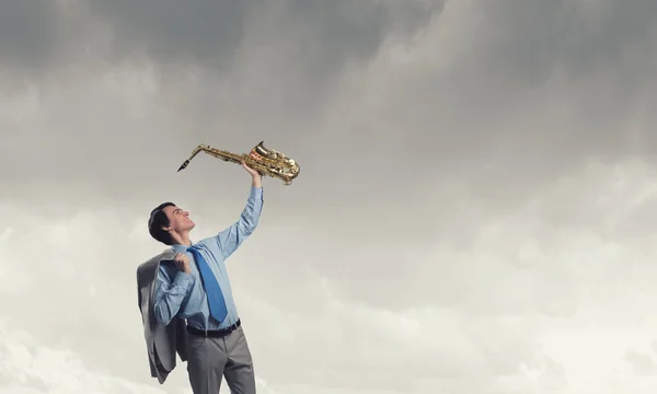 Handsome saxophonist. Concept image — Stock Photo, Image