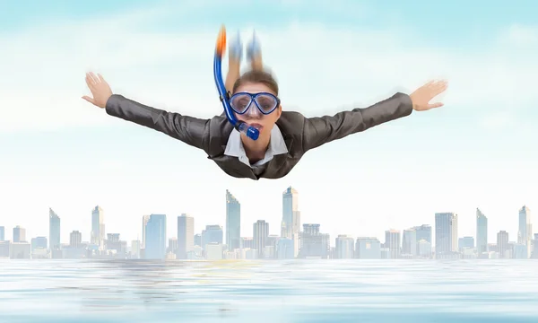 Businesswoman diver. Concept image — Stock Photo, Image