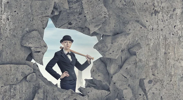 Woman with baseball bat — Stock Photo, Image