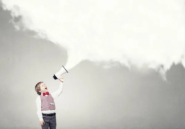 Kid boy with megaphone — Stock Photo, Image