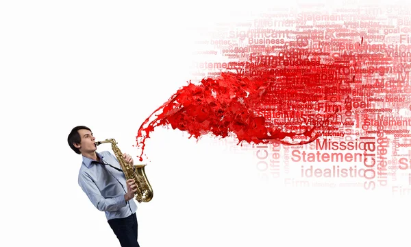 Yakışıklı saksofoncu. Kavram görüntü — Stok fotoğraf