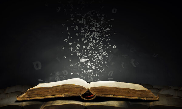 Opened book and characters