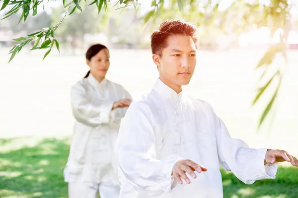 People practicing thai chi in park — Stock Photo, Image