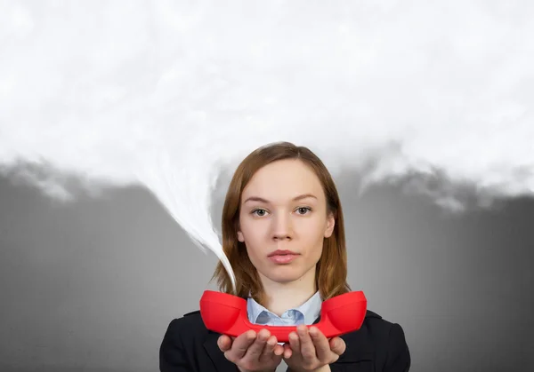 Mujer con auricular rojo —  Fotos de Stock