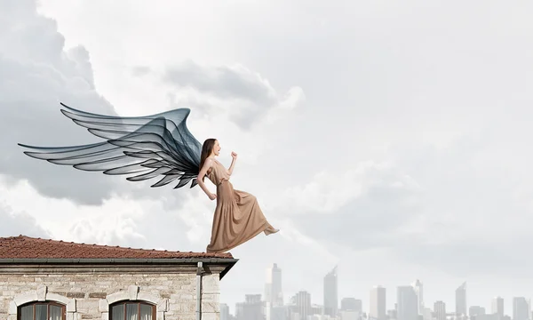 Angel menina no vestido — Fotografia de Stock