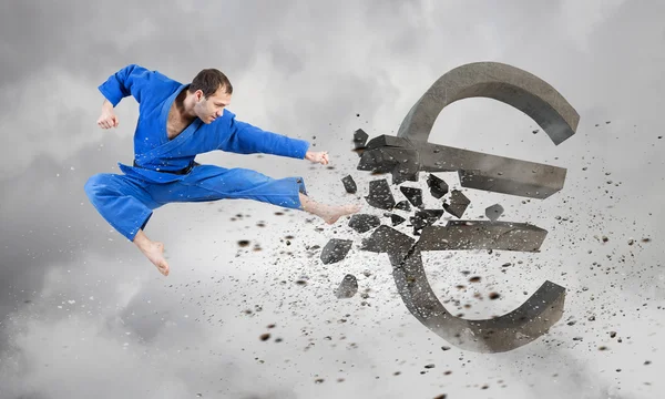 Karate man in blue kimino — Stock Photo, Image