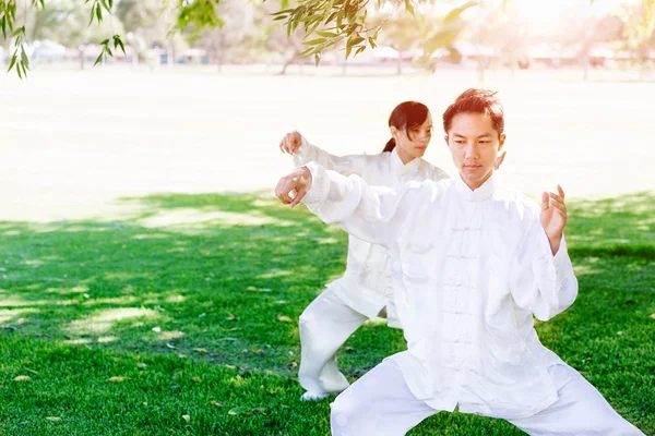 People practicing thai chi in park — Stock Photo, Image