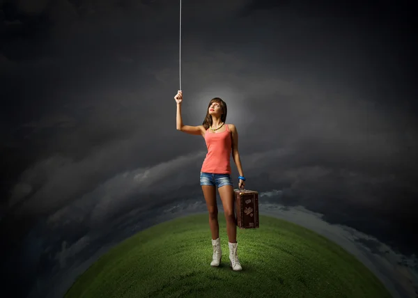 Pretty hitchhiking girl — Stock Photo, Image