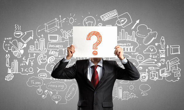 Businessman with paper banner