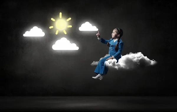Kid girl on cloud — Stock Photo, Image